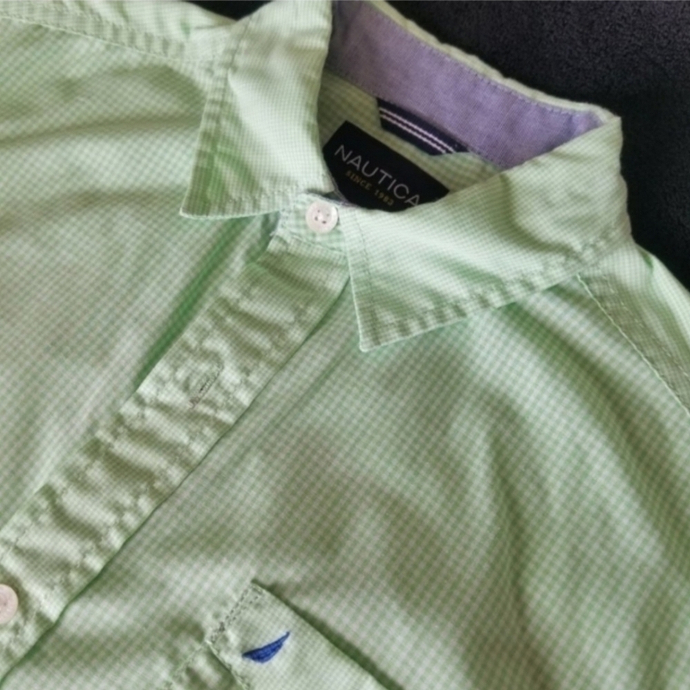 $2/15 Boys Nautica Green & White Plaid Shirt (Size 10/12)